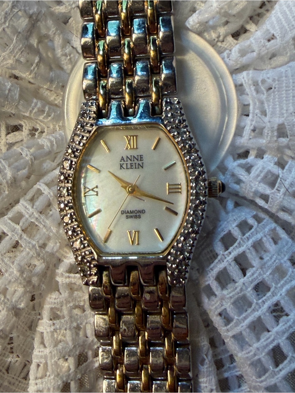 Anne Klein Two-Tone Gold and Silver Crystal Bezel Watch